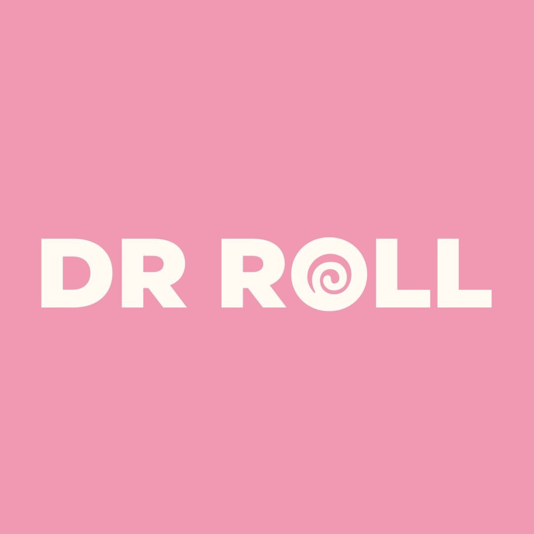 Logo circular rosa de DR Roll